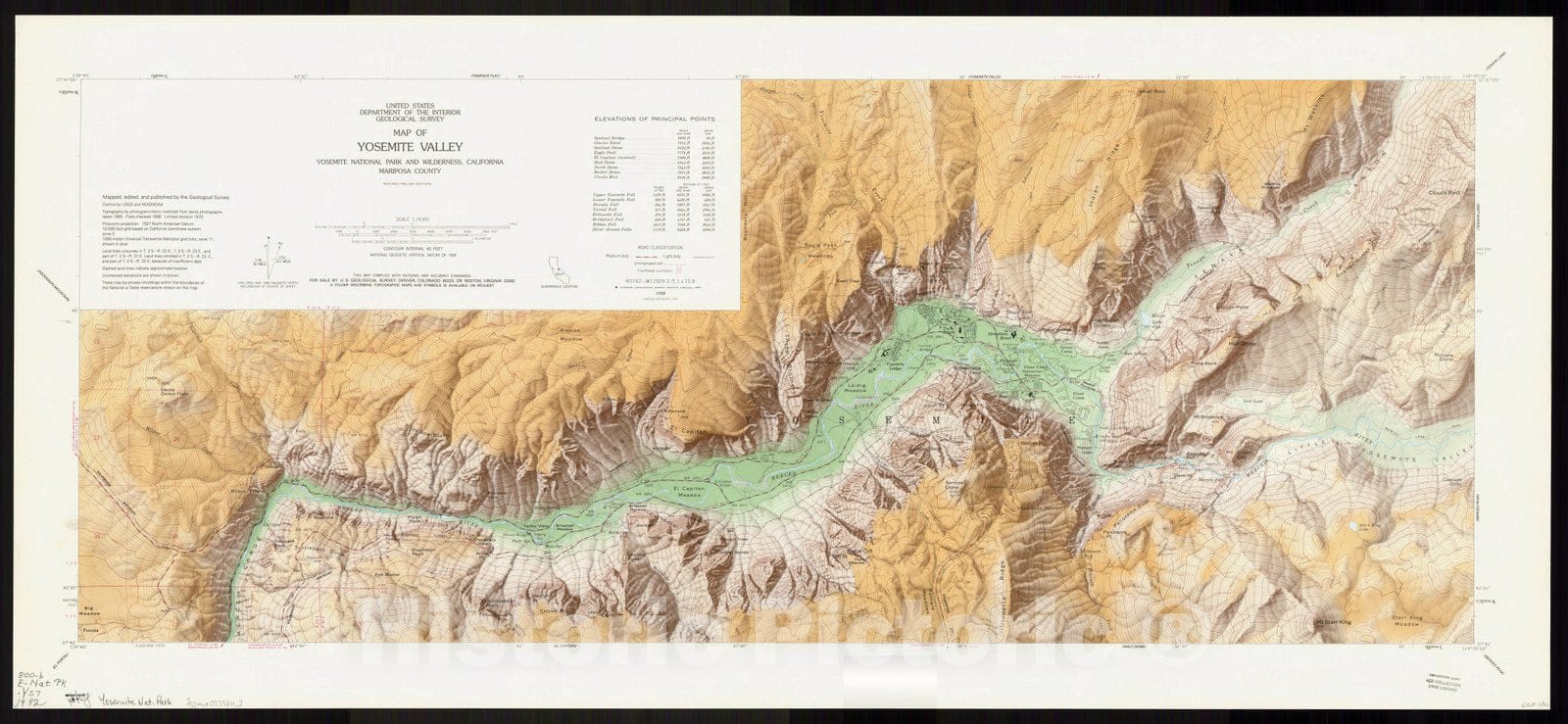 Map : Yosemite, California 1970, Map of Yosemite Valley, Yosemite National Park and Wilderness, California, Mariposa County , Antique Vintage Reproduction