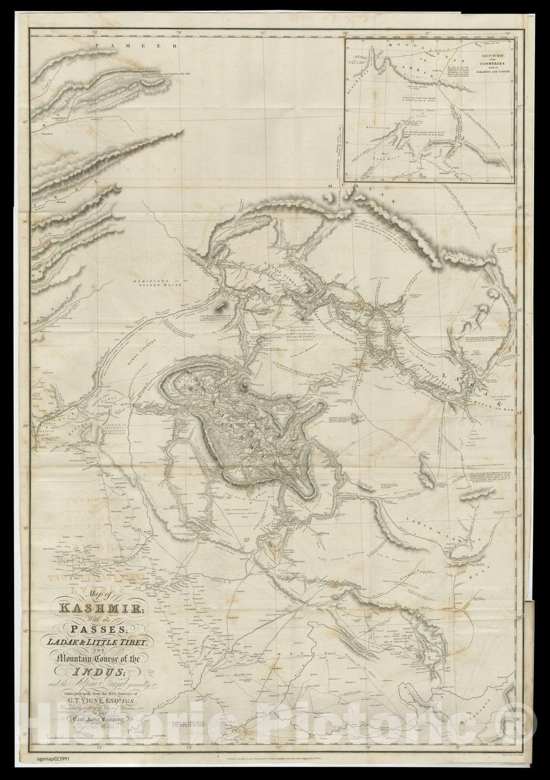 Map : Kashmir, India 1842, Antique Vintage Reproduction