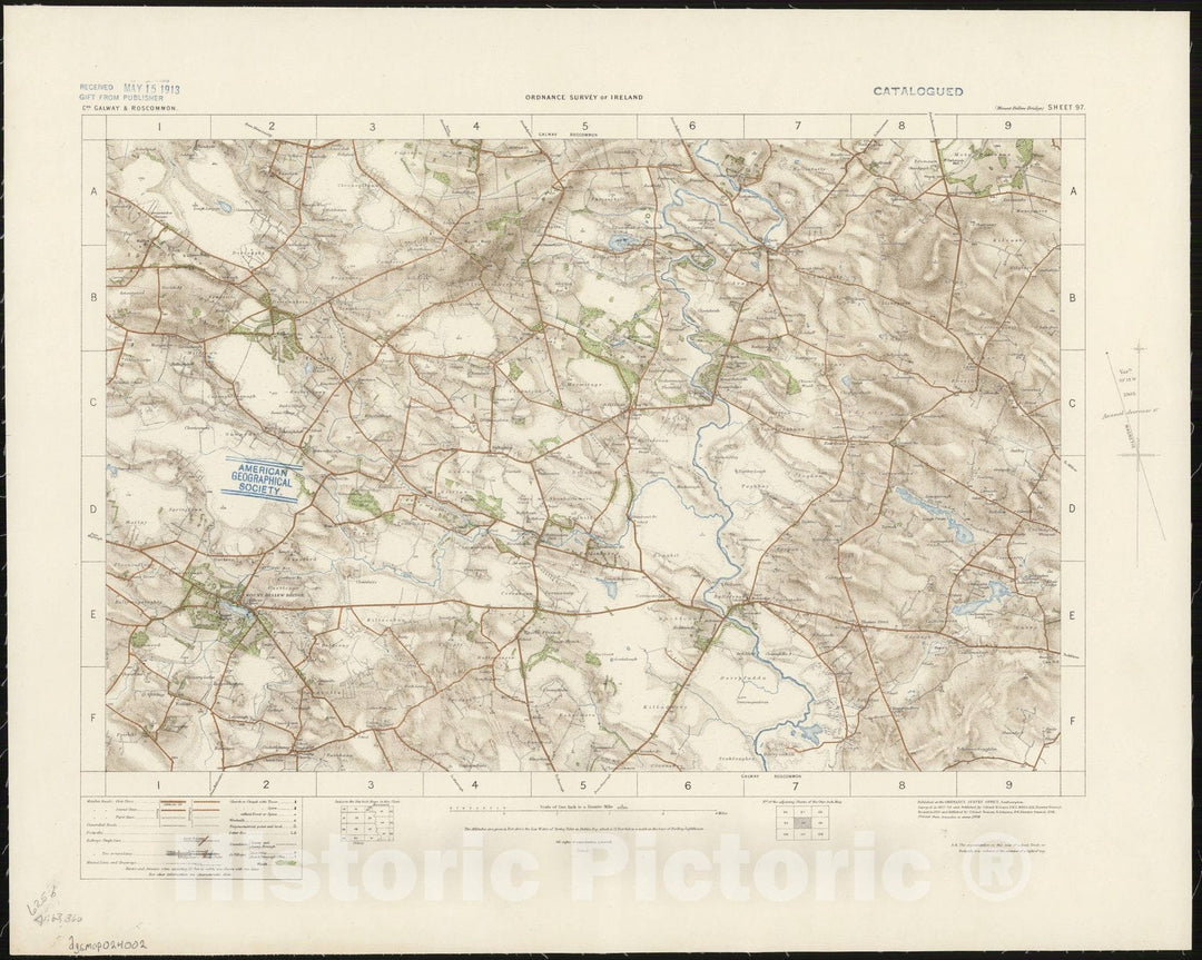 Map : Mount Bellew Bridge, Ireland 1905, Ordnance Survey of Ireland, Mount Bellew Bridge, sheet 98, Antique Vintage Reproduction