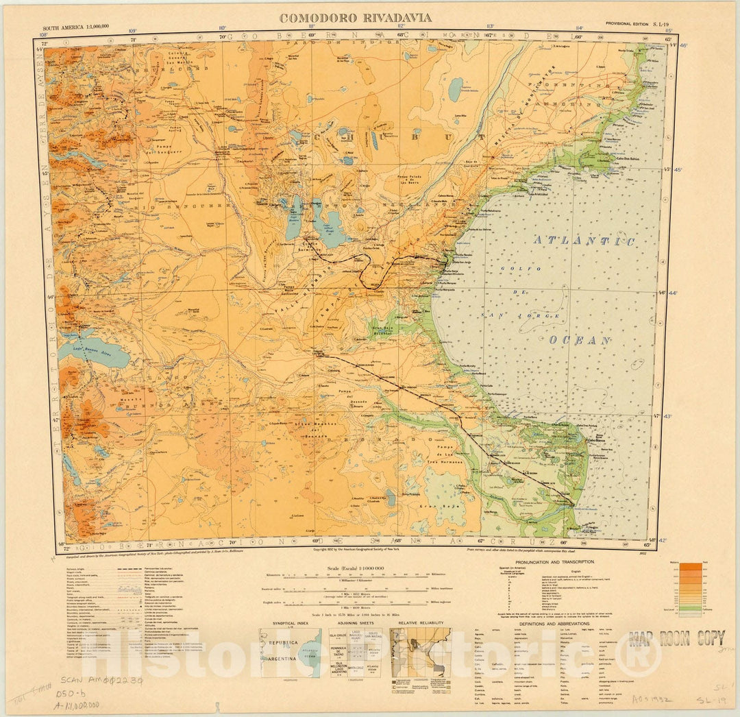 Map : Comodoro Rivadavia 1932, South America 1:1,000,000 Comodoro Rivadavia S.L. 19 , Antique Vintage Reproduction