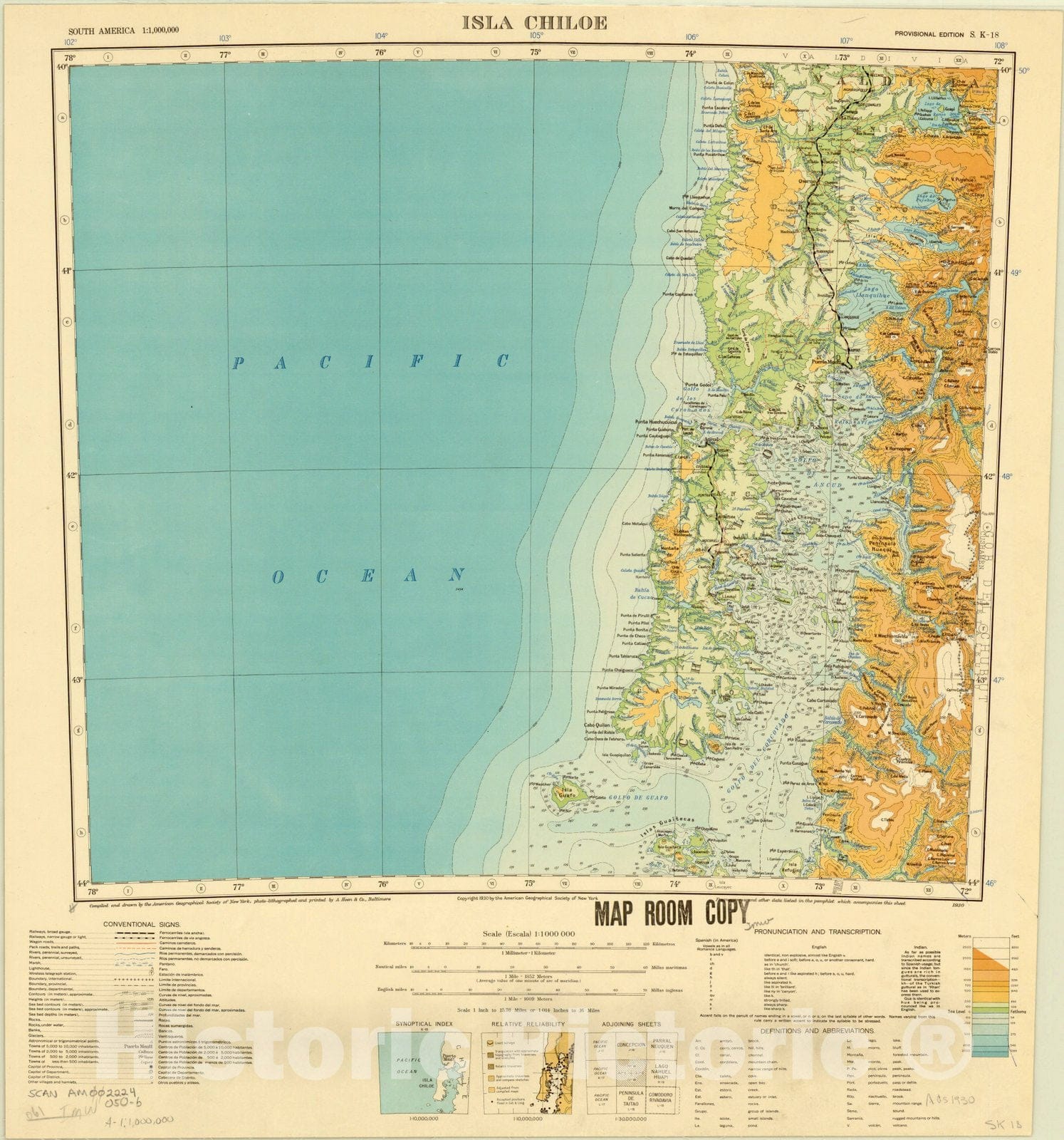 Map : Isla Chiloe, Chile 1930, South America 1:1,000,000 Isla Chiloe S.K. 18 , Antique Vintage Reproduction