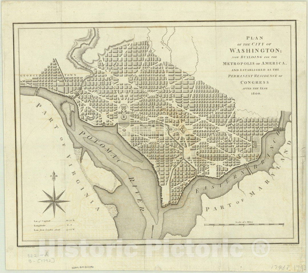 Map : Washington D.C. 1793, Antique Vintage Reproduction