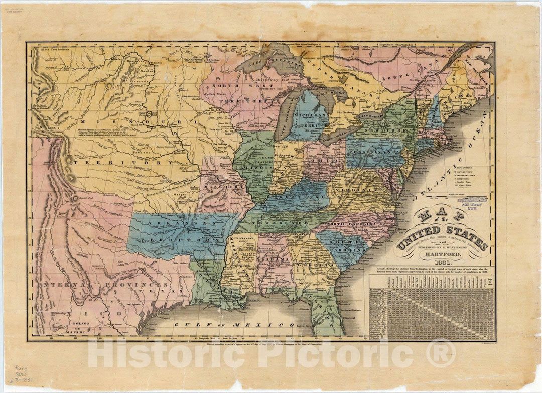 Map : United States 1831, Map of the United States : corrected from the most authentic sources , Antique Vintage Reproduction