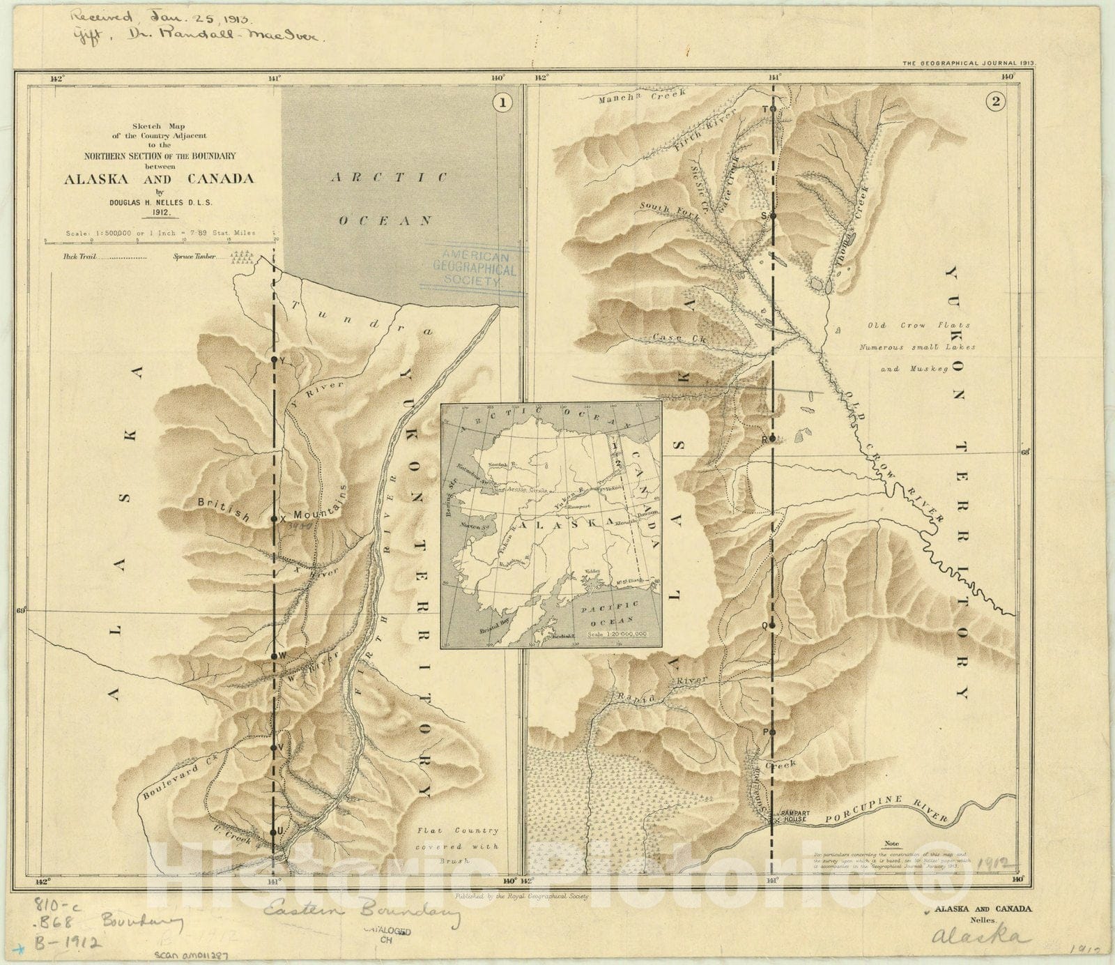 Map : Alaska 1913, Sketch map of the country adjacent to the northern section of the boundary between Alaska and Canada , Antique Vintage Reproduction