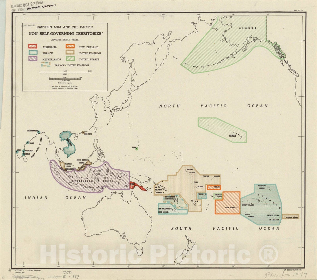 Map : Eastern Asia 1947, Eastern Asia and the Pacific non self-governing territories as listed in resolution 66 (I) of the General Assembly, 14 December 1946