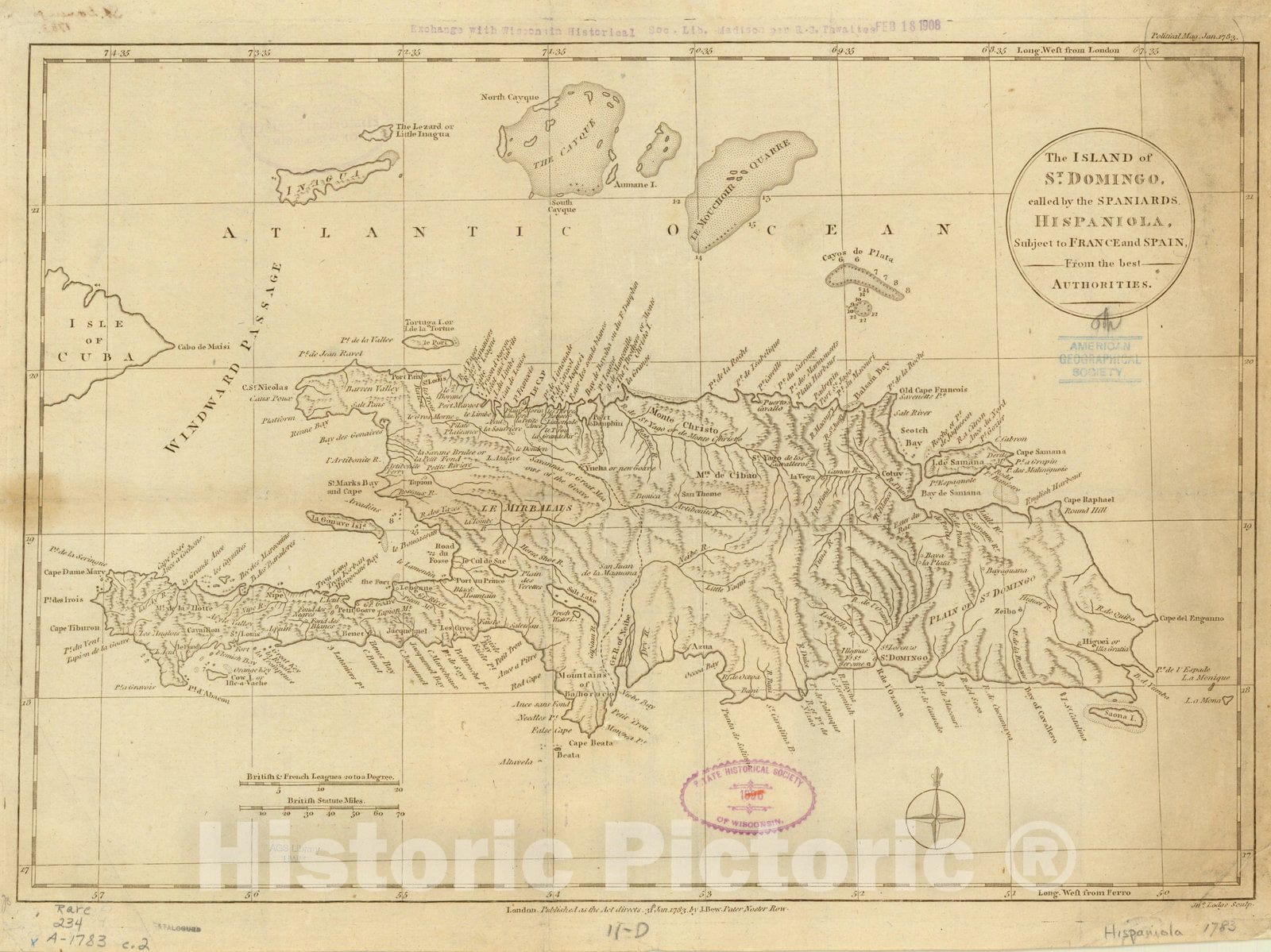 Historic Map : Hispaniola 1783 2, The Island of St. Domingo, called by the Spaniards Hispaniola subject to France and Spain from the best authorities , Antique Vintage Reproduction