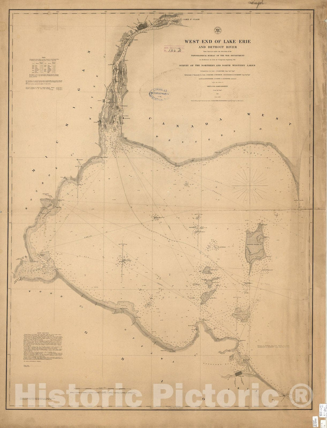 Map : Lake Survey Charts, West End Lake Erie and Detroit River, Antique Vintage Reproduction