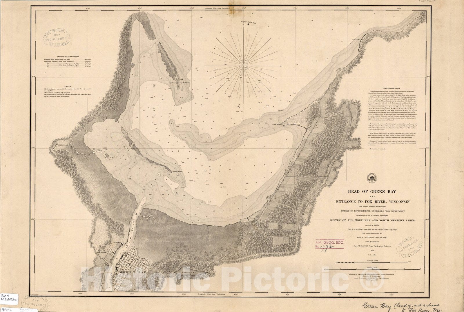 Map : Lake Survey Charts, Head of Green Bay and entrance to Fox River, Wisconsin, Antique Vintage Reproduction