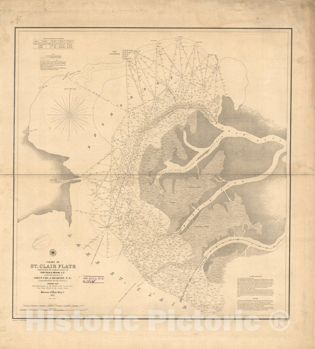 Map : Lake Survey Charts, Chart of St. Clair Flats reduced from the original surveys, Antique Vintage Reproduction