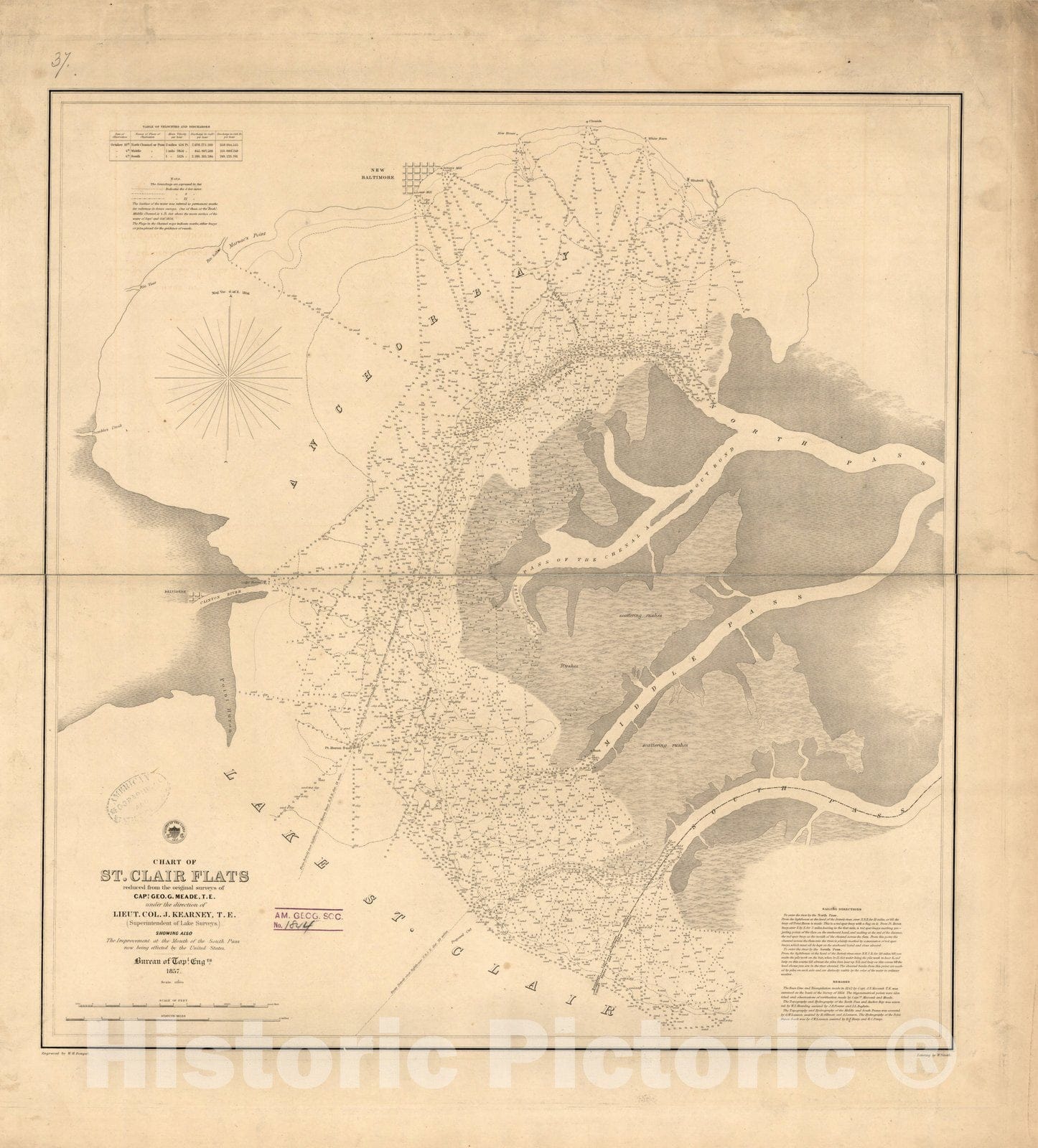 Map : Lake Survey Charts, Chart of St. Clair Flats reduced from the original surveys, Antique Vintage Reproduction