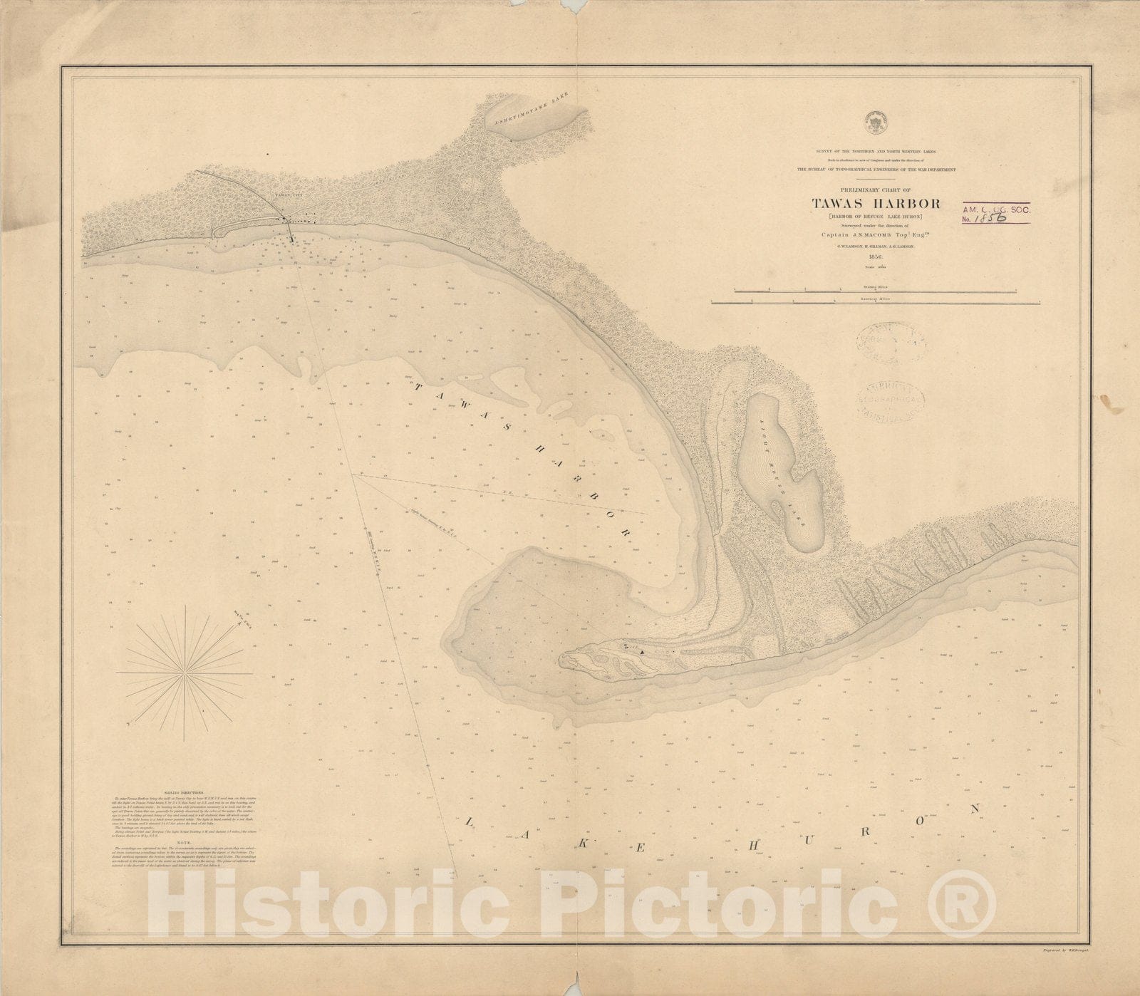 Map : Lake Survey Charts, Preliminary chart of Tawas Harbor [harbor of refuge, Lake Huron], Antique Vintage Reproduction