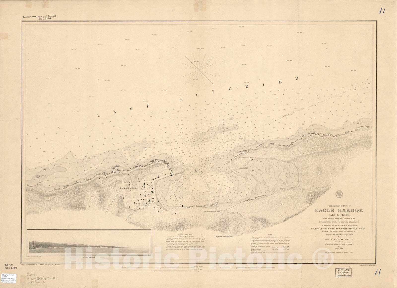 Map : Lake Survey Charts, Preliminary chart of Eagle Harbor, Lake Superior, Antique Vintage Reproduction