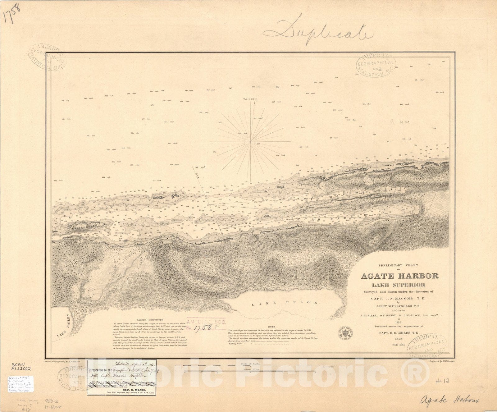 Map : Lake Survey Charts, Preliminary chart of Agate Harbor, Lake Superior, Antique Vintage Reproduction