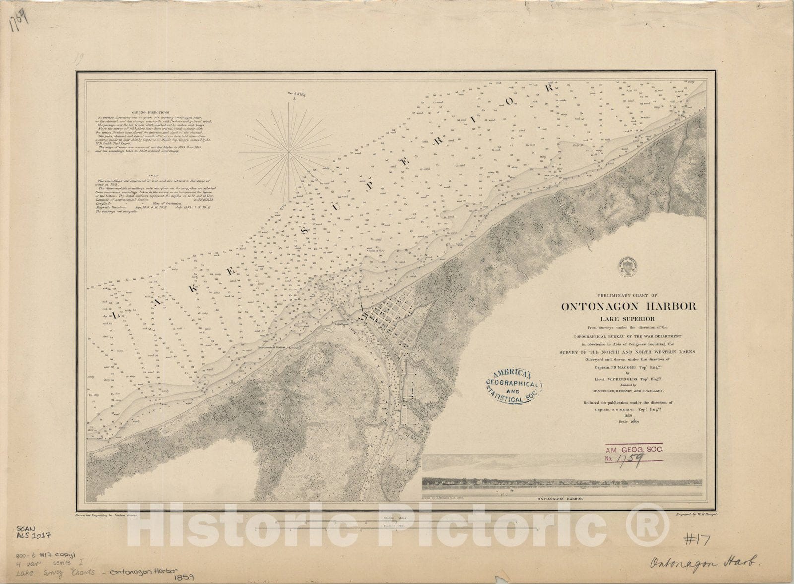 Map : Lake Survey Charts, Preliminary chart of Ontonagon Harbor, Lake Superior, Antique Vintage Reproduction