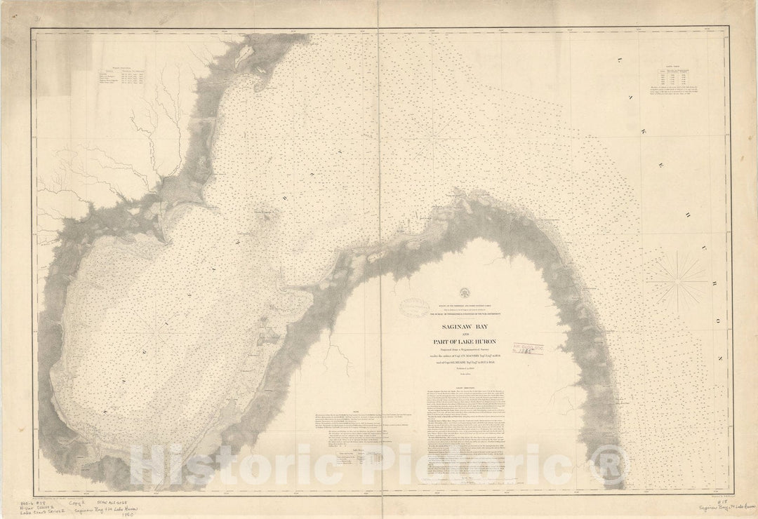 Map : Lake Survey Charts, Saginaw Bay and part of Lake Huron, Antique Vintage Reproduction