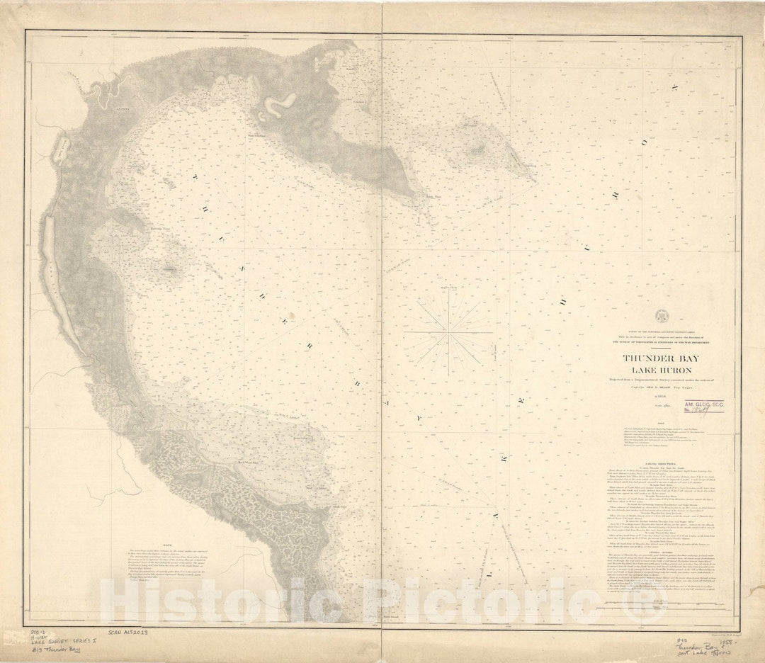 Map : Lake Survey Charts, Thunder Bay, Lake Huron, Antique Vintage Reproduction