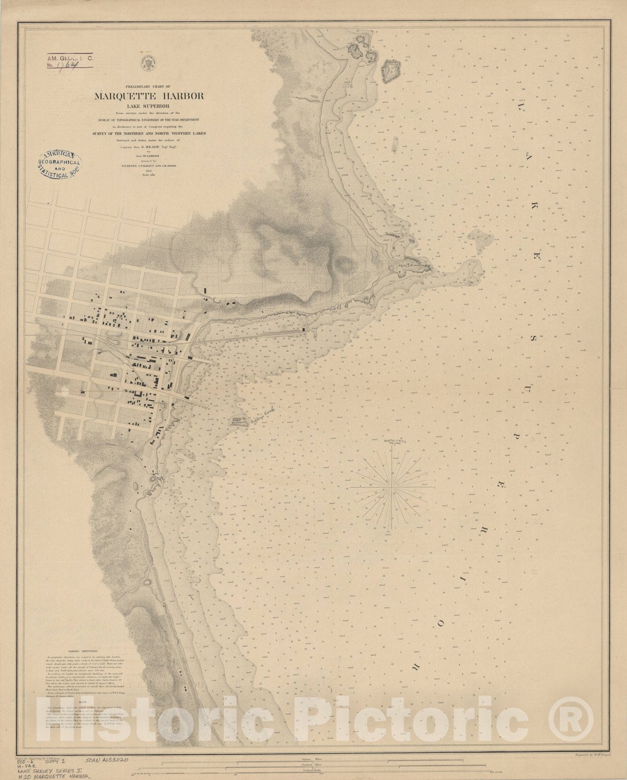 Map : Lake Survey Charts, Preliminary chart of Marquette Harbor, Lake Superior, Antique Vintage Reproduction