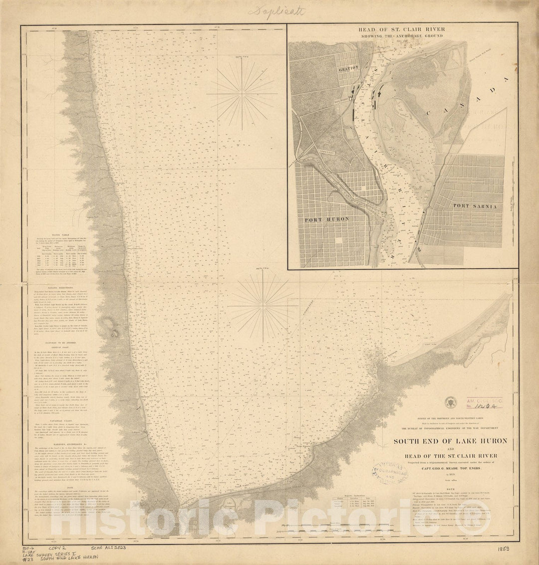 Map : Lake Survey Charts, South end Lake Huron and head of the St. Clair River, Antique Vintage Reproduction