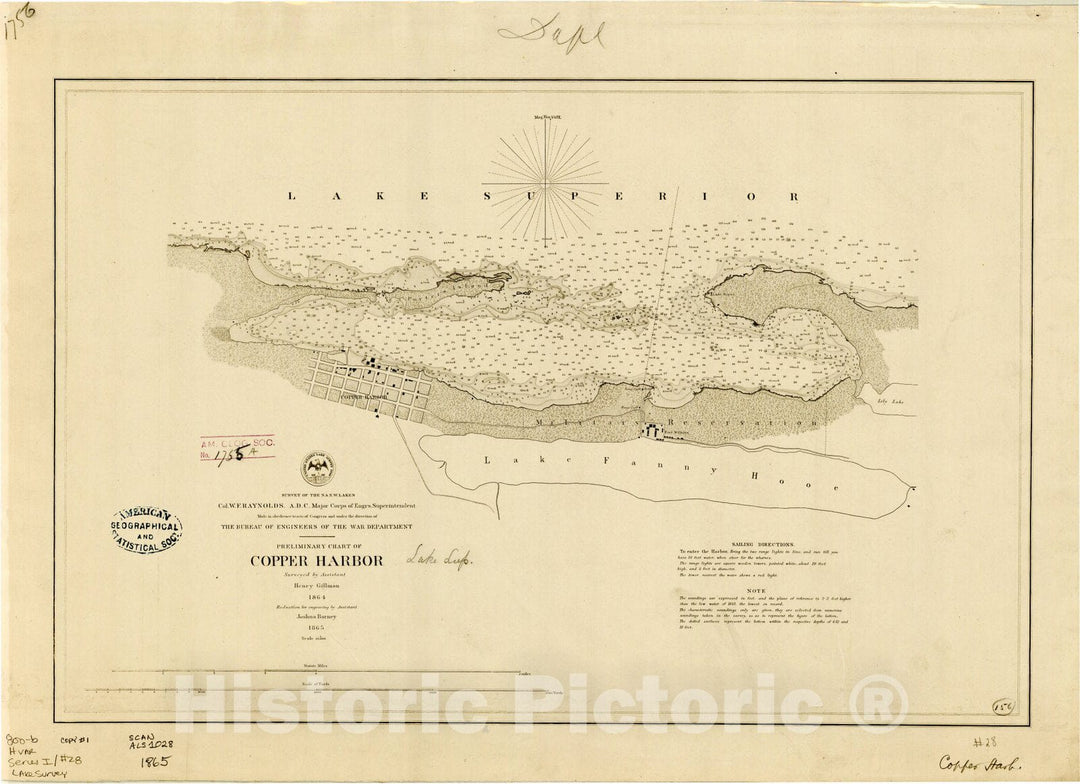 Map : Lake Survey Charts, Preliminary chart of Copper Harbor, Antique Vintage Reproduction