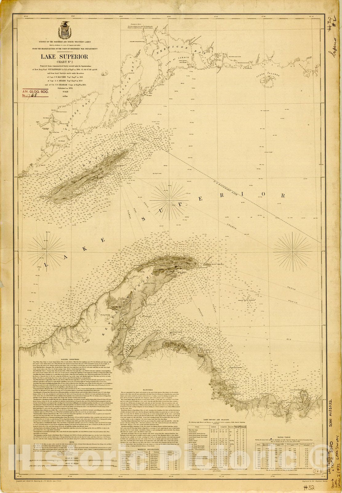 Map : Lake Survey Charts, Lake Superior chart no. 2, Antique Vintage Reproduction