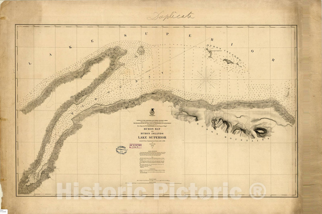 Map : Lake Survey Charts, Huron Bay and Huron Islands, Lake Superior, Antique Vintage Reproduction