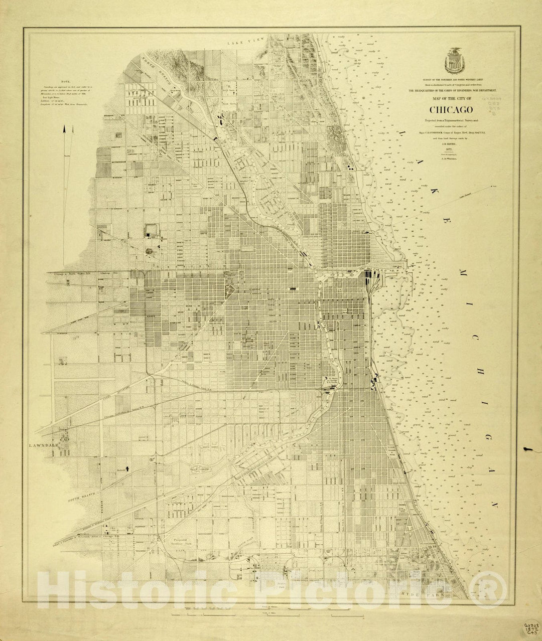 Map : Lake Survey Charts, Map of the city of Chicago, Antique Vintage Reproduction