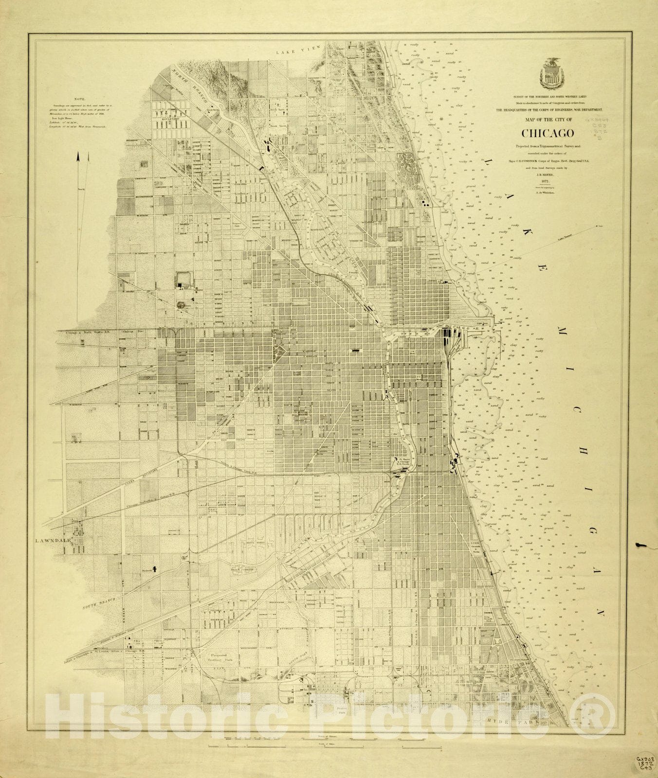 Map : Lake Survey Charts, Map of the city of Chicago, Antique Vintage Reproduction