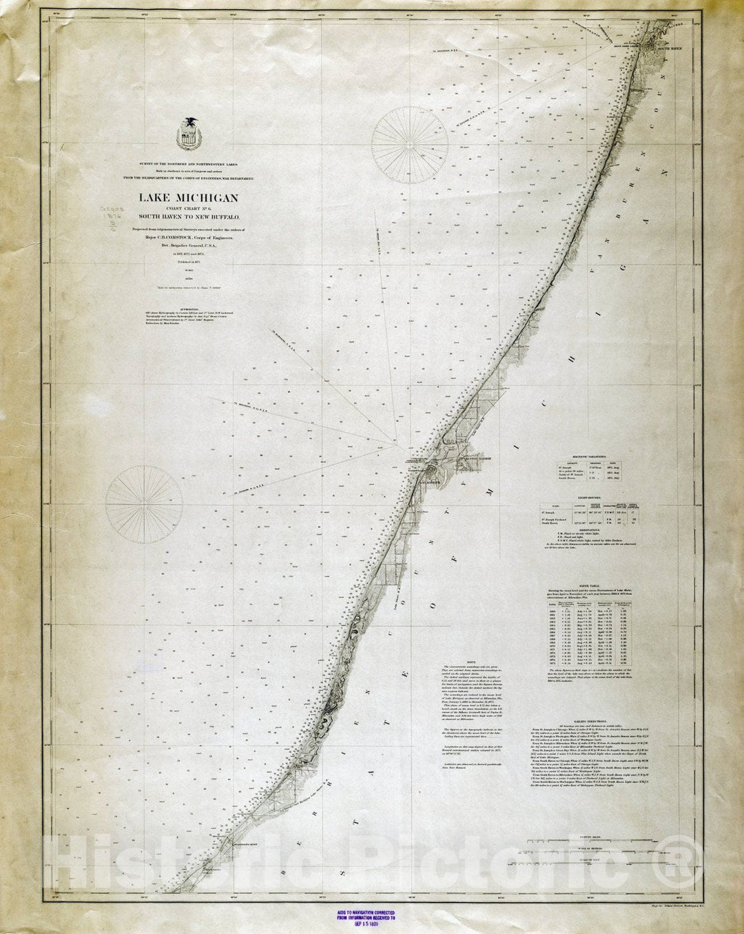 Map : Lake Survey Charts, Lake Michigan coast chart no. 6 South Haven to New Buffalo, Antique Vintage Reproduction