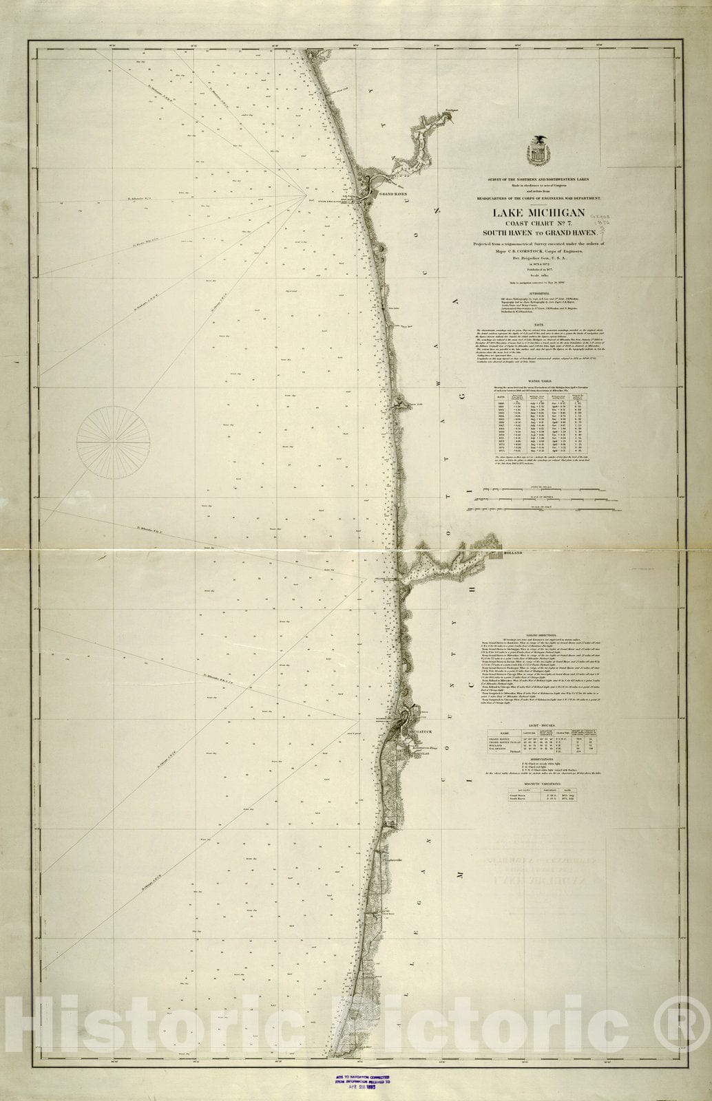 Map : Lake Survey Charts, Lake Michigan coast chart no. 7 South Haven to Grand Haven, Antique Vintage Reproduction