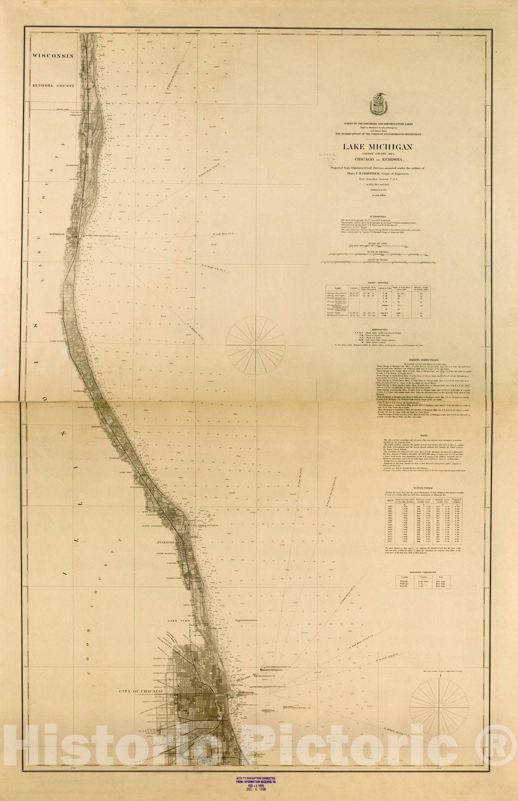 Map : Lake Survey Charts, Lake Michigan coast chart no. 4 Chicago to Kenosha, Antique Vintage Reproduction