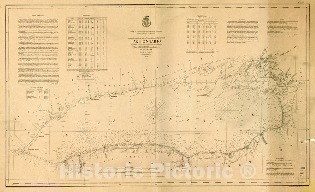 Map : Lake Survey Charts, Lake Ontario, Antique Vintage Reproduction