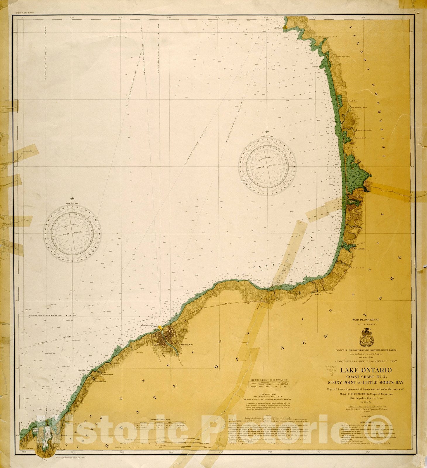 Map : Lake Survey Charts, Lake Ontario coast chart no. 2 Stony Point to Little Sodus Bay, Antique Vintage Reproduction