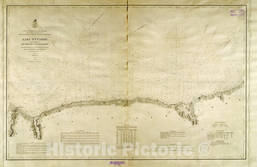 Map : Lake Survey Charts, Lake Ontario coast chart no. 3 Big Sodus Bay to Genesee River, Antique Vintage Reproduction