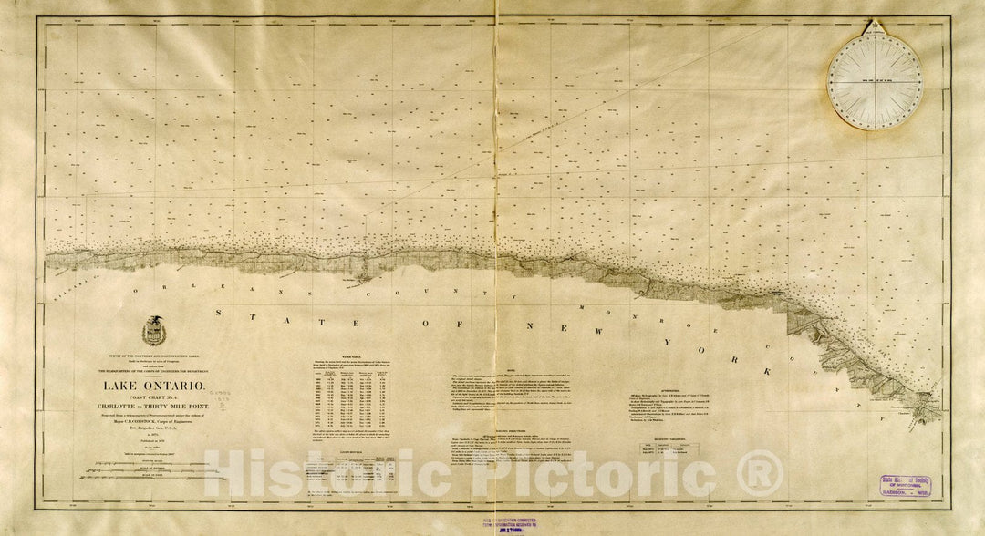 Map : Lake Survey Charts, Lake Ontario coast chart no. 4 Charlotte to Thirty Mile Point, Antique Vintage Reproduction