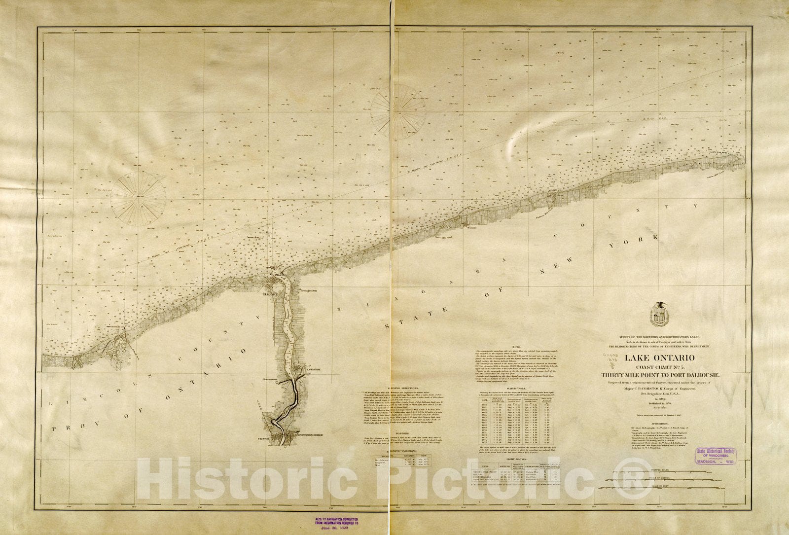 Map : Lake Survey Charts, Lake Ontario coast chart no. 5 Thirty Mile Point to Port Dalhousie, Antique Vintage Reproduction