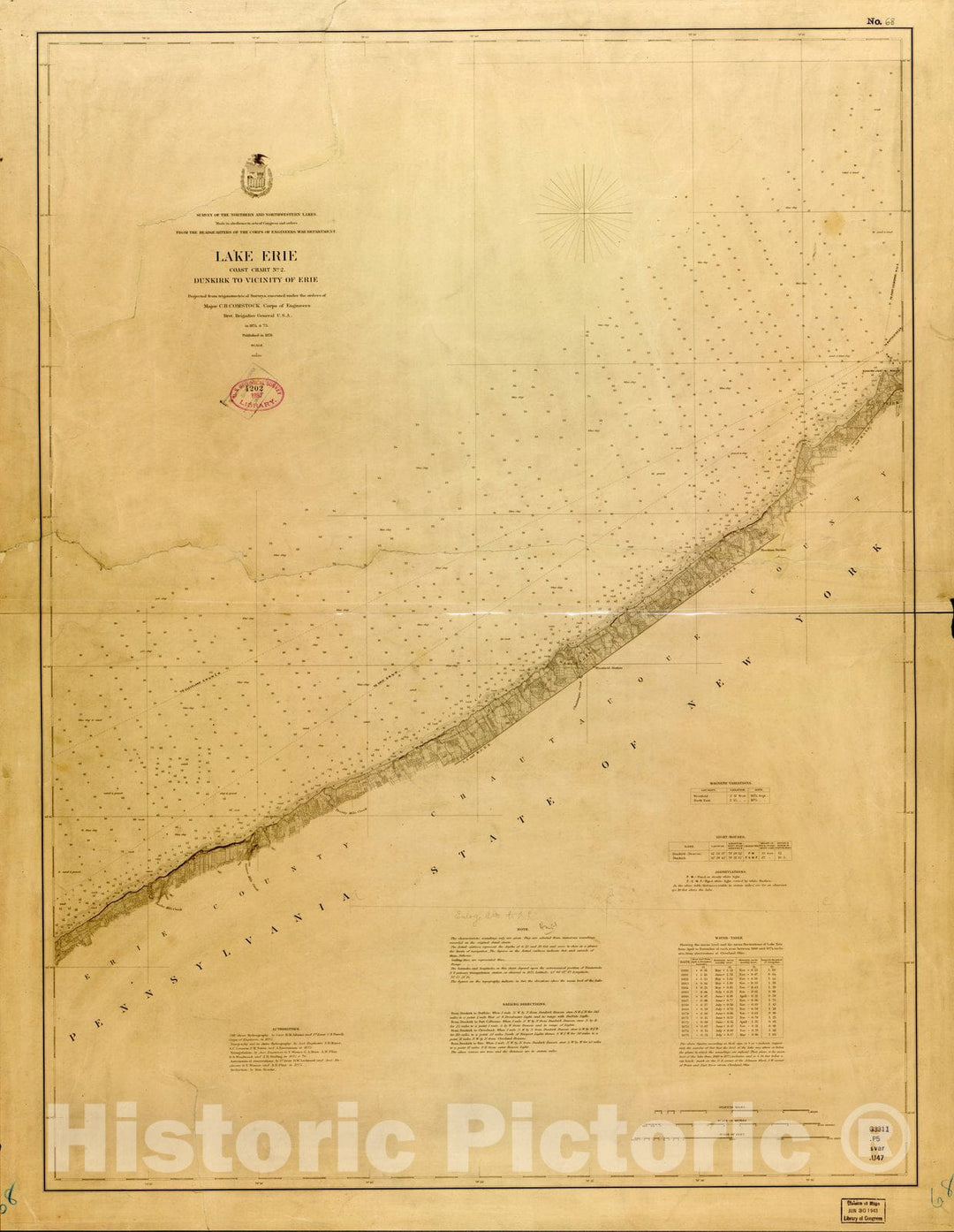 Map : Lake Survey Charts, Lake Erie coast chart no. 2 Dunkirk to vicinity of Erie, Antique Vintage Reproduction