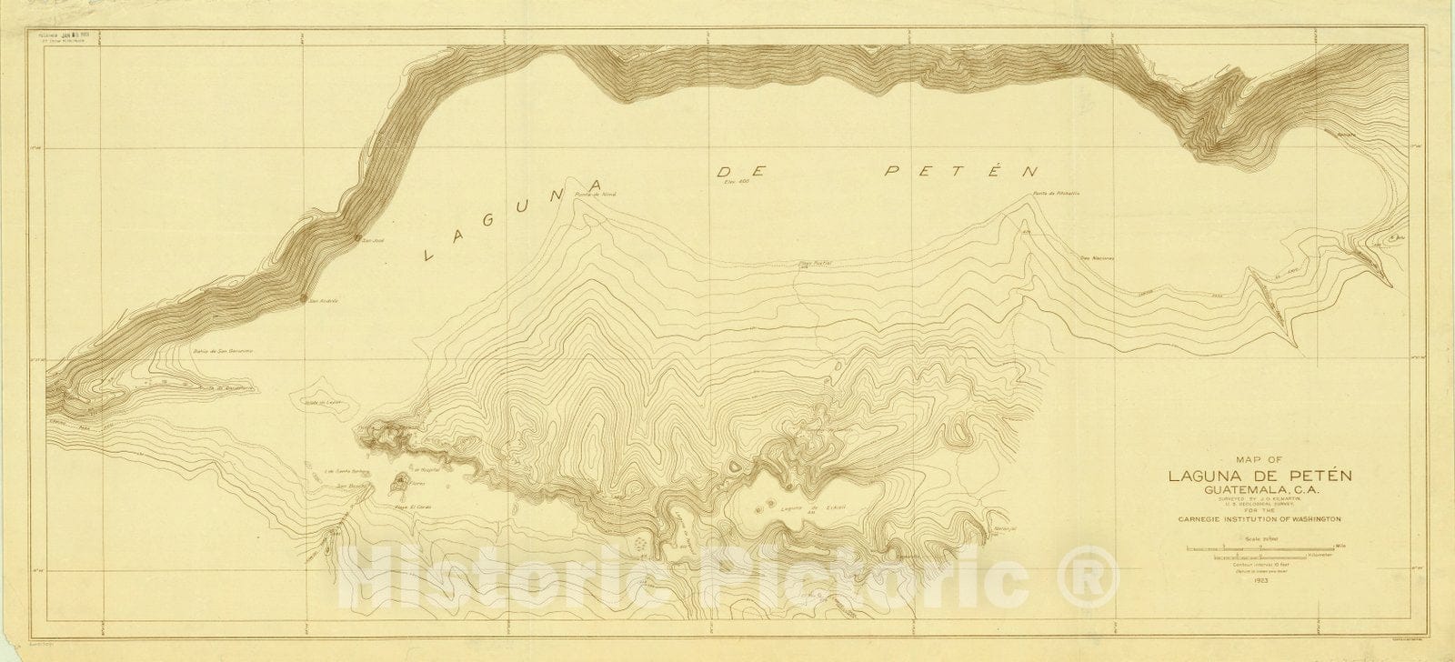 Map : Lake Peten, Guatemala 1923, Map of Laguna de Peten, Guatemala, C.A. , Antique Vintage Reproduction