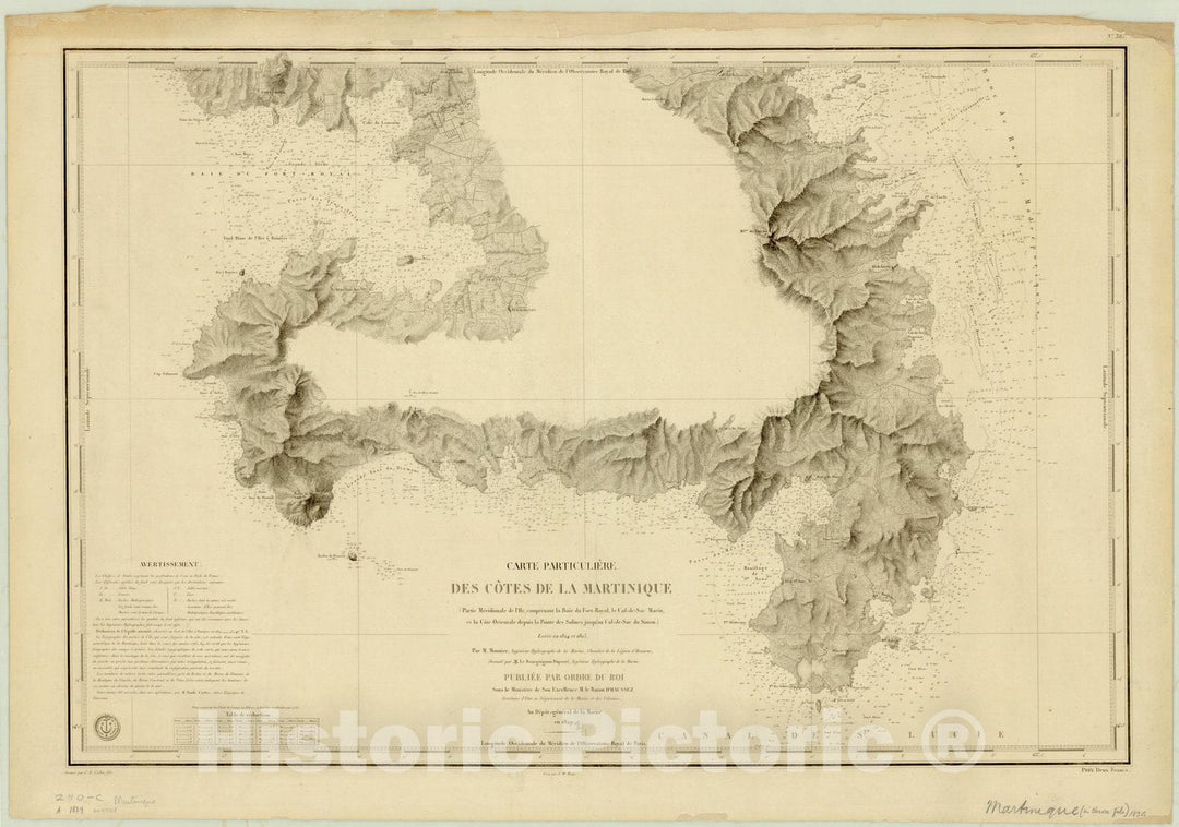 Map : Martinique 1829 1, Antique Vintage Reproduction