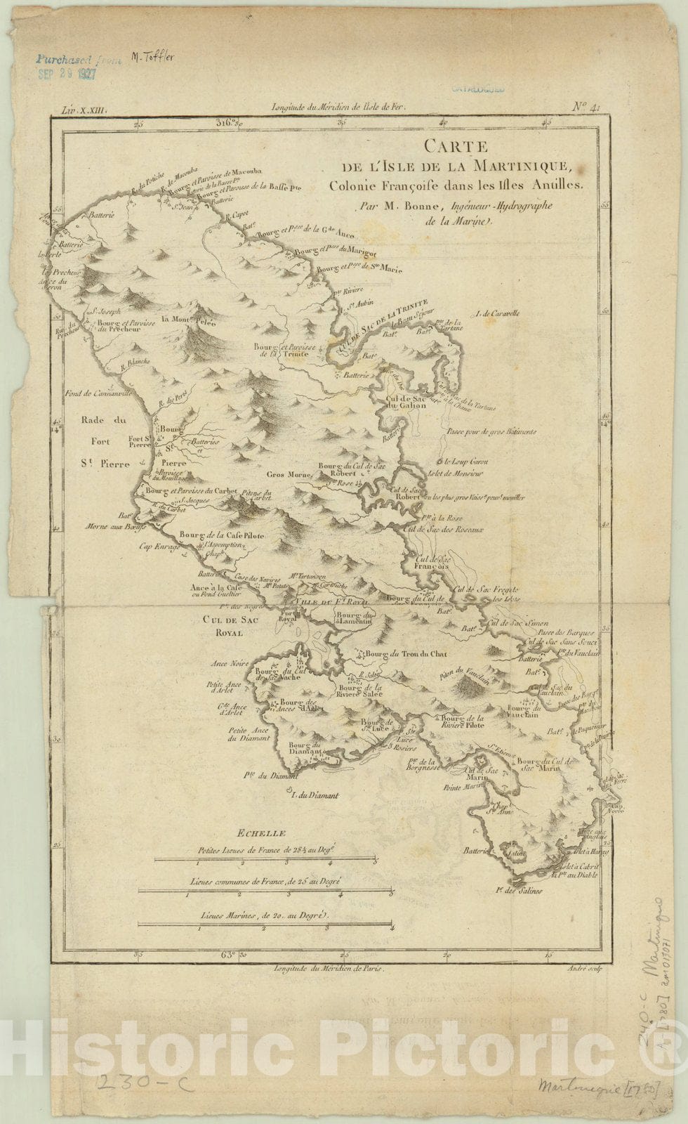 Map : Martinique 1780, Carte de l'Isle de la Martinique, Colonie Franc?oise dans les Isles Antilles , Antique Vintage Reproduction