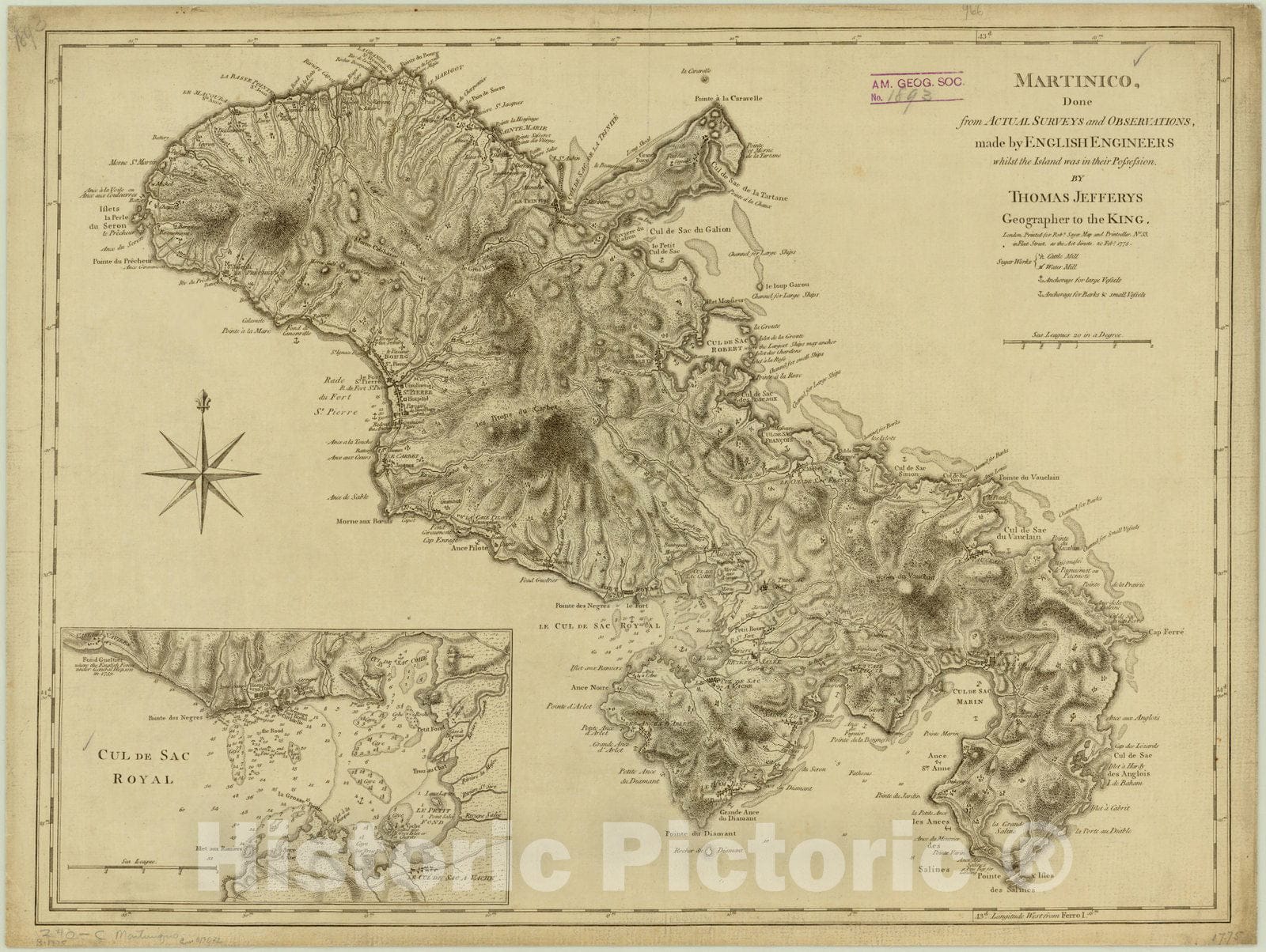 Historic Map : Martinique 1775, Martinico, done from actual surveys and observations : made by English engineers whilst the island was in their possession , Antique Vintage Reproduction