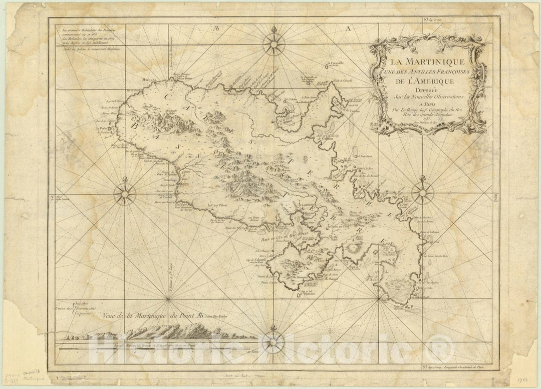 Map : Martinique 1753, La Martinique une des antilles franc?oises de l'Amerique : dressee sur les nouvelles observations , Antique Vintage Reproduction