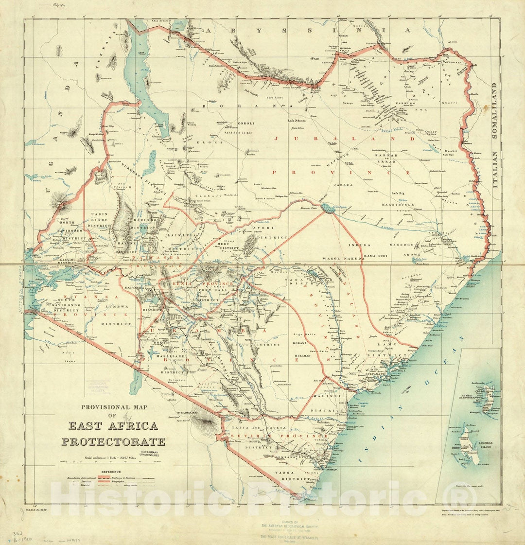 Map : Africa 1910, Provisional map of East Africa Protectorate , Antique Vintage Reproduction