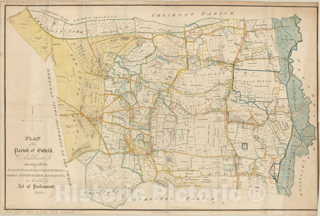 Map : Enfield, London, England 1823, Antique Vintage Reproduction