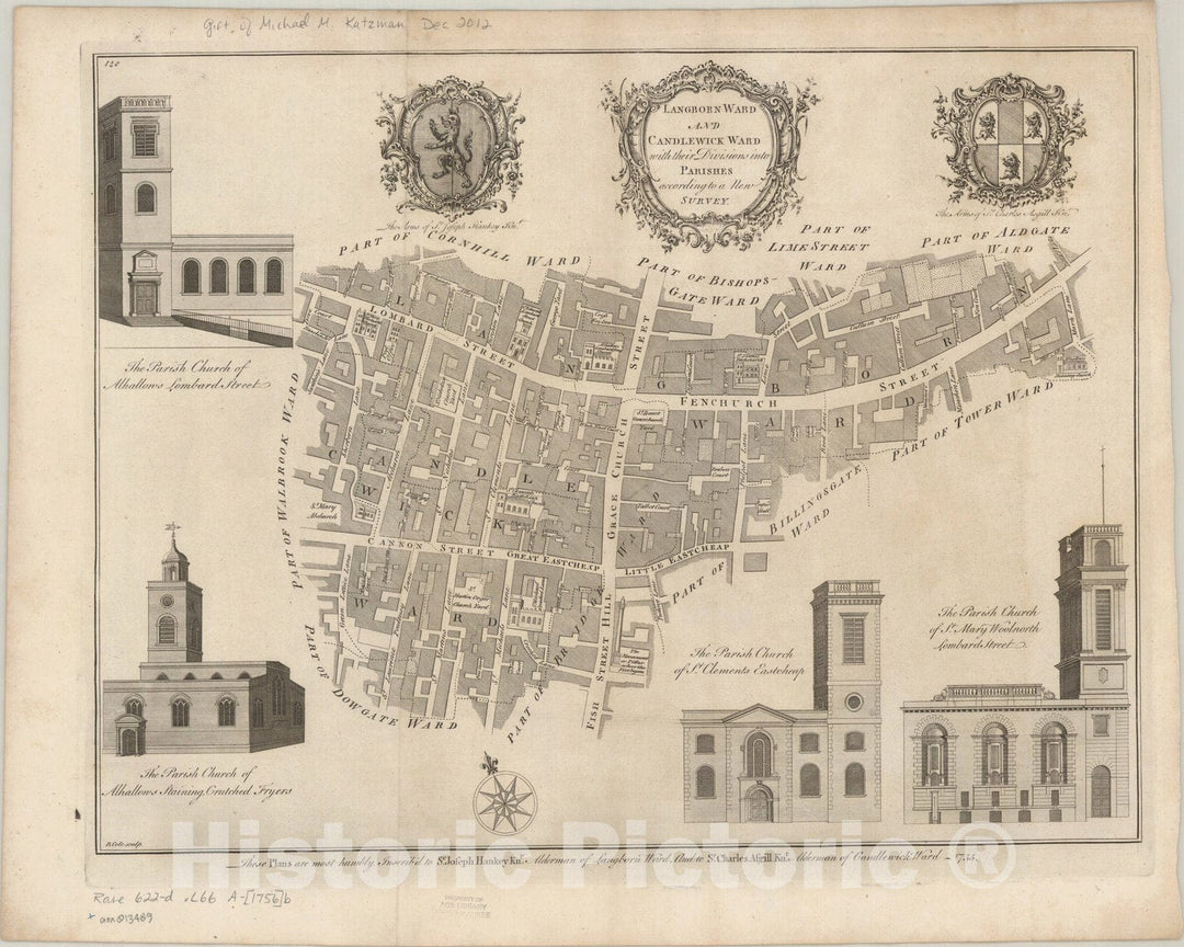 Map : Langbourn and Candlewick Wards, London, England 1756, Langborn ward and Candlewick ward : with their divisions into parishes according to a new survey