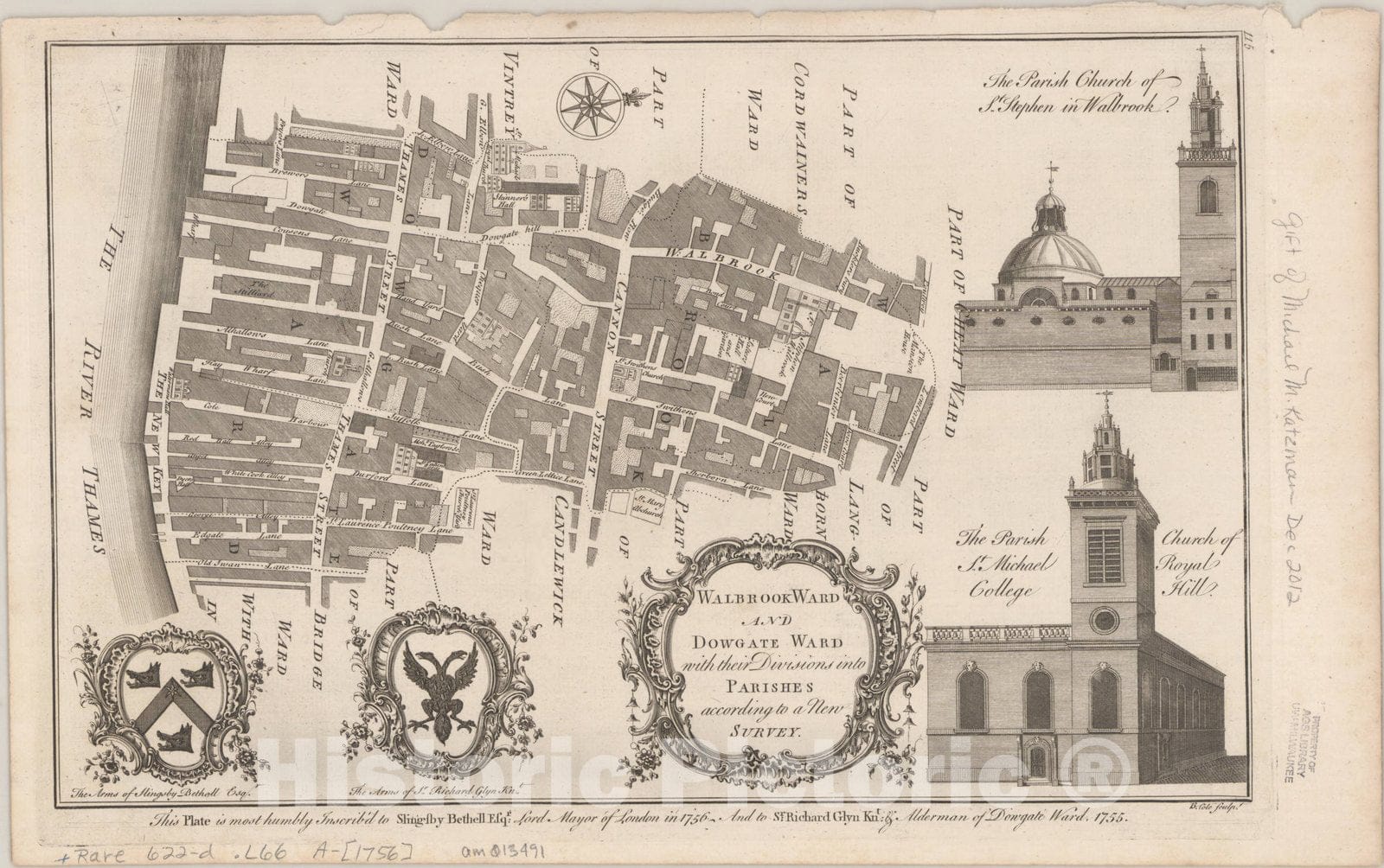 Map : Wallbrook and Dowgate Wards, London, England 1756, Walbrook ward and Dowgate ward with their divisions into parishes : according to a new survey