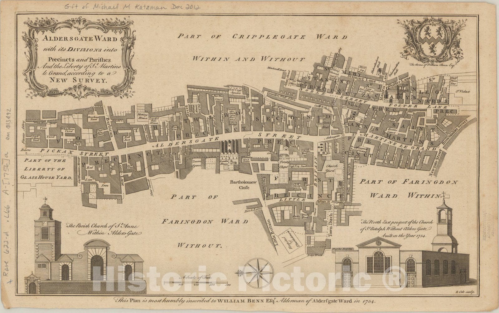 Historic Map : Aldersgate, London, England 1756, Aldersgate ward : with its divisions into precincts and parishes. And the liberty of St. Martins le Grand, according to a new survey