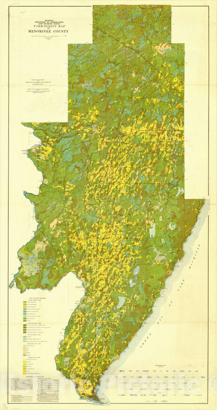 Map : Menominee County, Michigan 1925, Farm-forest map of Menominee County , Antique Vintage Reproduction