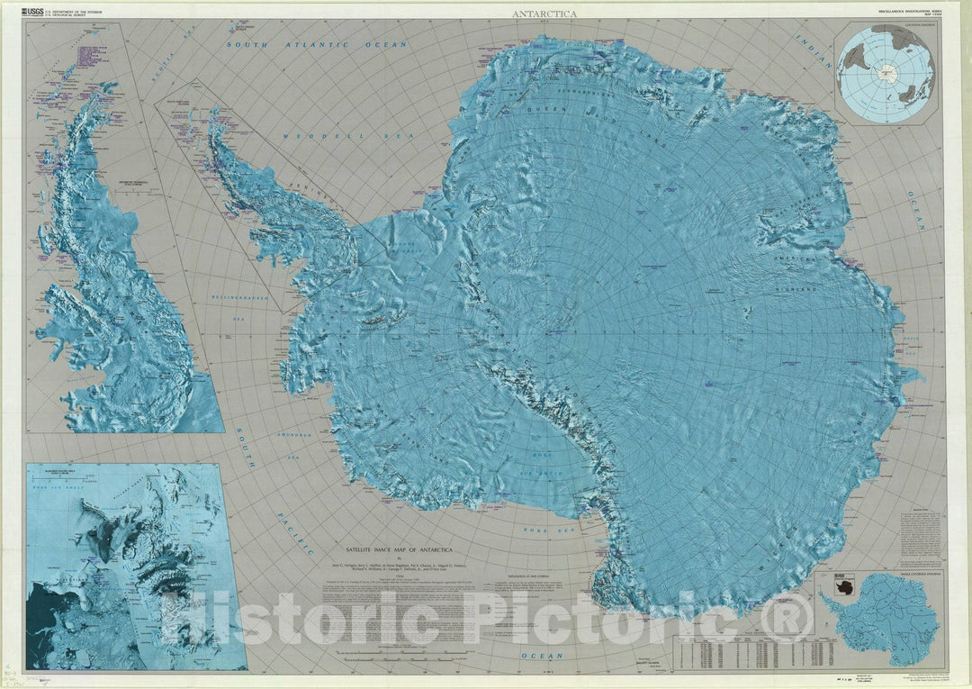 Map : Antarctica 2000, Satellite image map of Antarctica , Antique Vintage Reproduction