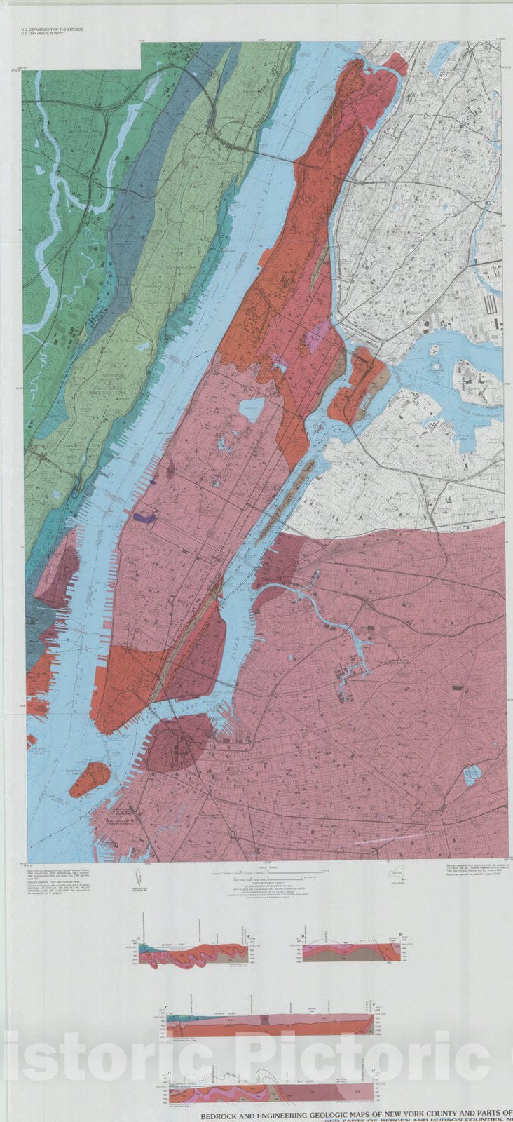 Map : New York (New York) 1994, bedrock and engineering geologic maps, Antique Vintage Reproduction