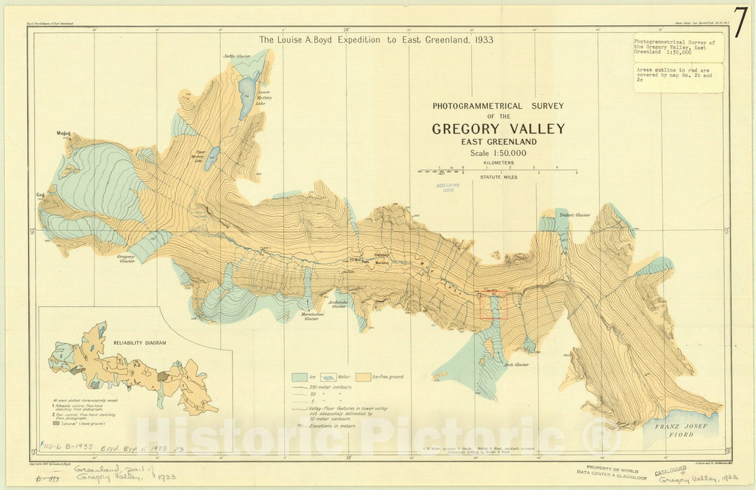 Map : Greenland, East 1933, Boyd expedition to East Greenland, 1933 : Photogrammetrical survey of the Gregory Valley, east Greenland , Antique Vintage Reproduction